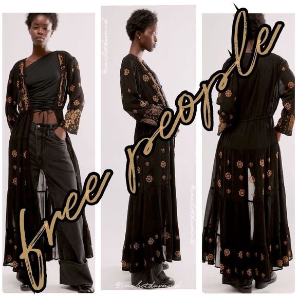 NWT ☯️ FP LA CIENEGA EMBROIDERED KIMONO IN BLACK ☯️ NWT - Picture 8 of 8